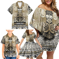 Aotearoa Iwi Waikato Tainui Family Matching Off Shoulder Short Dress and Hawaiian Shirt Maori Wharenui House Tribal Pattern LT9 - Polynesian Pride