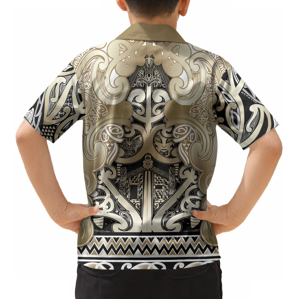 Aotearoa Iwi Waikato Tainui Kid Hawaiian Shirt Maori Wharenui House Tribal Pattern LT9 - Polynesian Pride