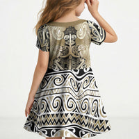 Aotearoa Iwi Waikato Tainui Kid Short Sleeve Dress Maori Wharenui House Tribal Pattern LT9 - Polynesian Pride