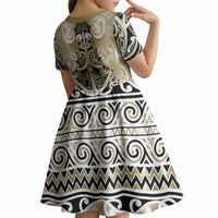 Aotearoa Iwi Waikato Tainui Kid Short Sleeve Dress Maori Wharenui House Tribal Pattern LT9 - Polynesian Pride