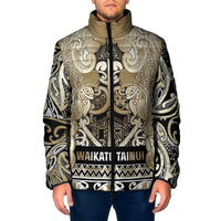 Aotearoa Iwi Waikato Tainui Padded Jacket Maori Wharenui House Tribal Pattern LT9 Men Light Gold - Polynesian Pride