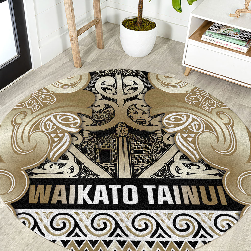 Aotearoa Iwi Waikato Tainui Round Carpet Maori Wharenui House Tribal Pattern LT9 Light Gold - Polynesian Pride