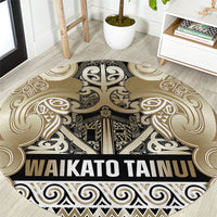 Aotearoa Iwi Waikato Tainui Round Carpet Maori Wharenui House Tribal Pattern LT9 Light Gold - Polynesian Pride
