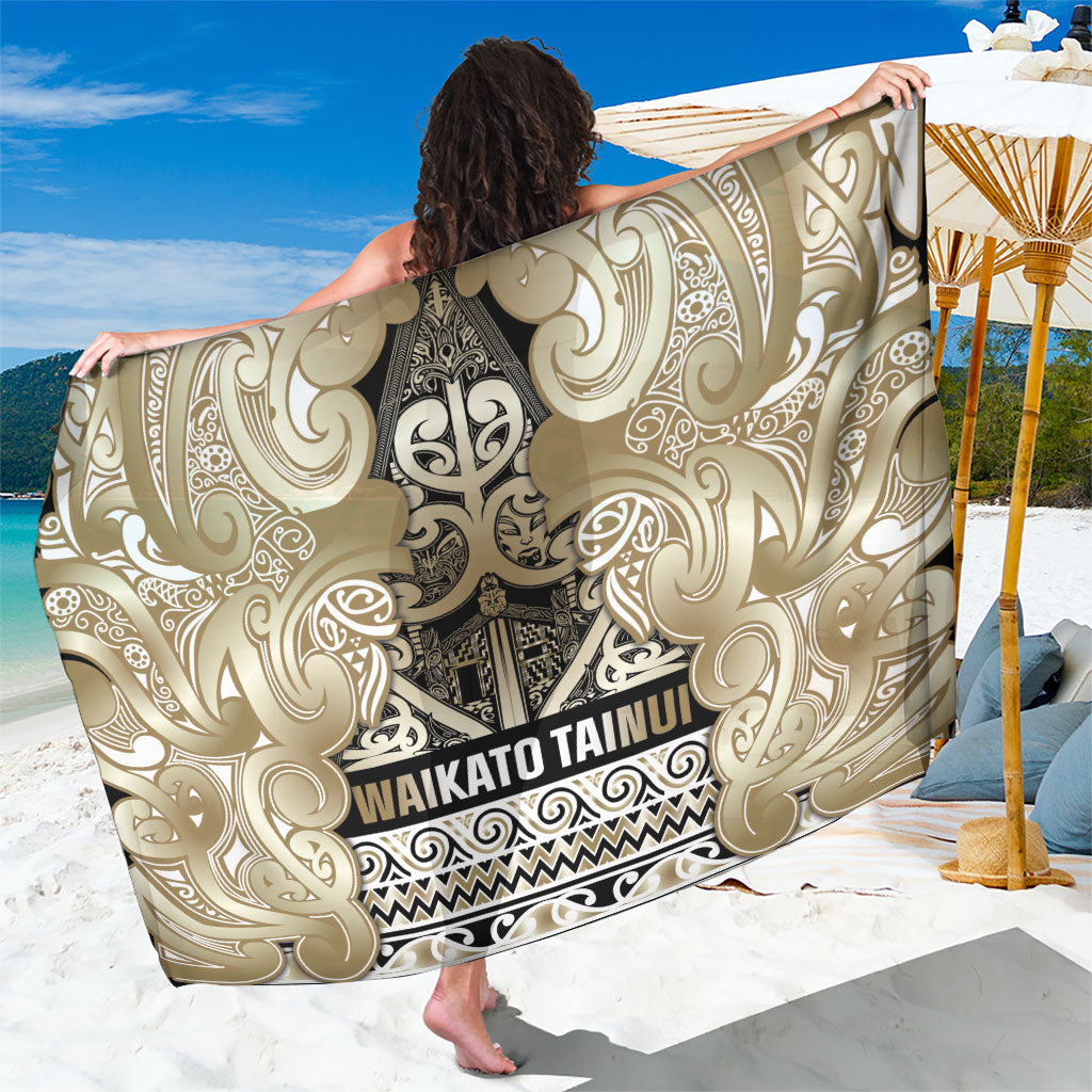 Aotearoa Iwi Waikato Tainui Sarong Maori Wharenui House Tribal Pattern LT9 One Size 44 x 66 inches Light Gold - Polynesian Pride