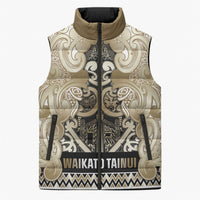 Aotearoa Iwi Waikato Tainui Sleeveless Puffer Jacket Maori Wharenui House Tribal Pattern LT9 Unisex Light Gold - Polynesian Pride