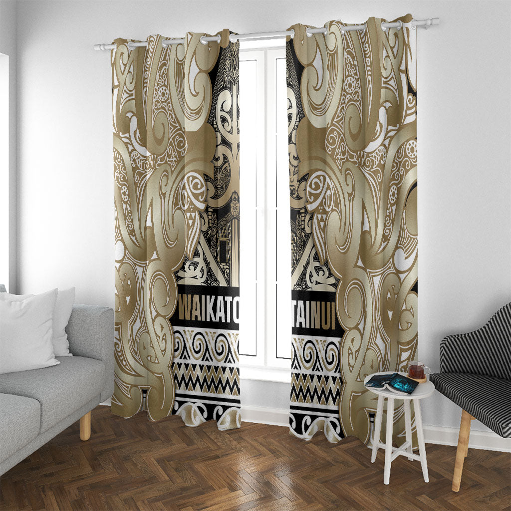 Aotearoa Iwi Waikato Tainui Window Curtain Maori Wharenui House Tribal Pattern LT9 With Grommets Light Gold - Polynesian Pride