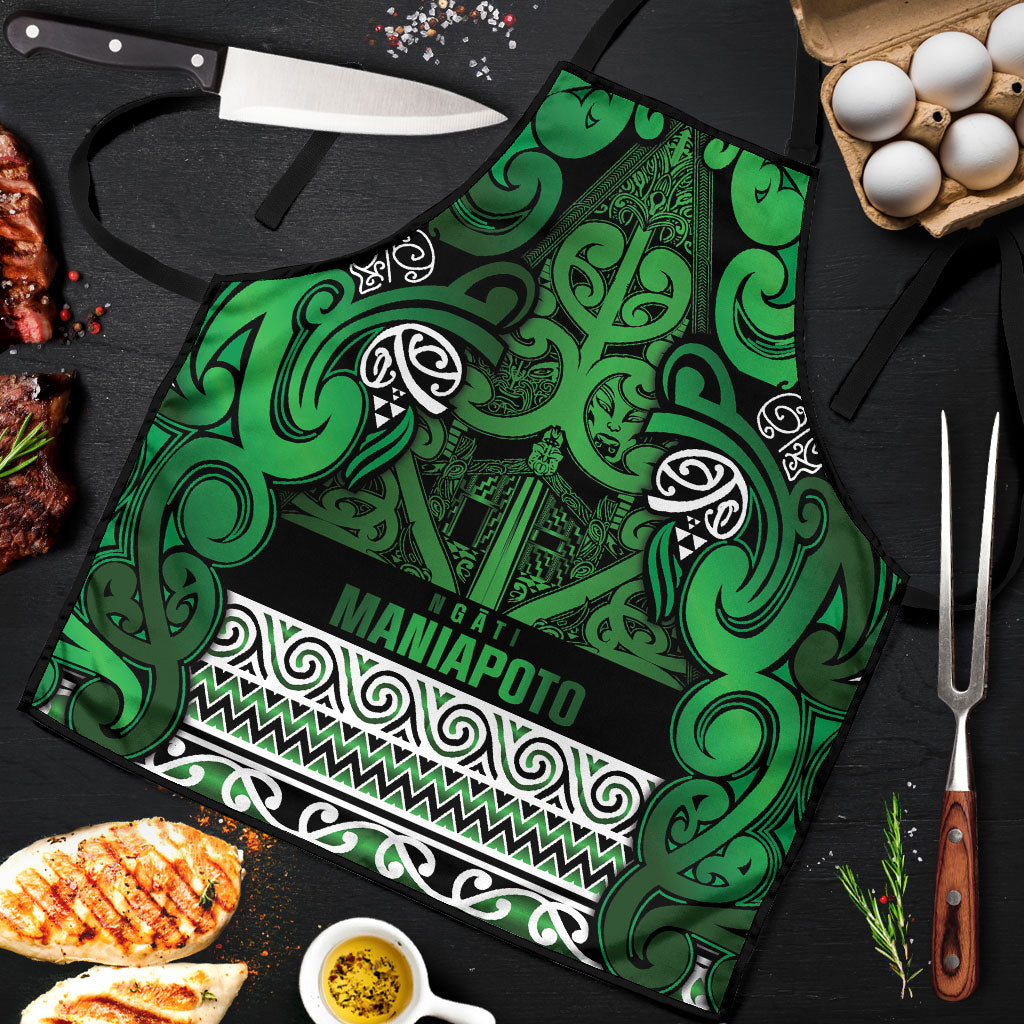 Aotearoa Iwi Ngati Maniapoto Apron Maori Wharenui House Tribal Pattern LT9 Dark green - Polynesian Pride