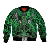 Aotearoa Iwi Ngati Maniapoto Bomber Jacket Maori Wharenui House Tribal Pattern LT9 Unisex Dark green - Polynesian Pride