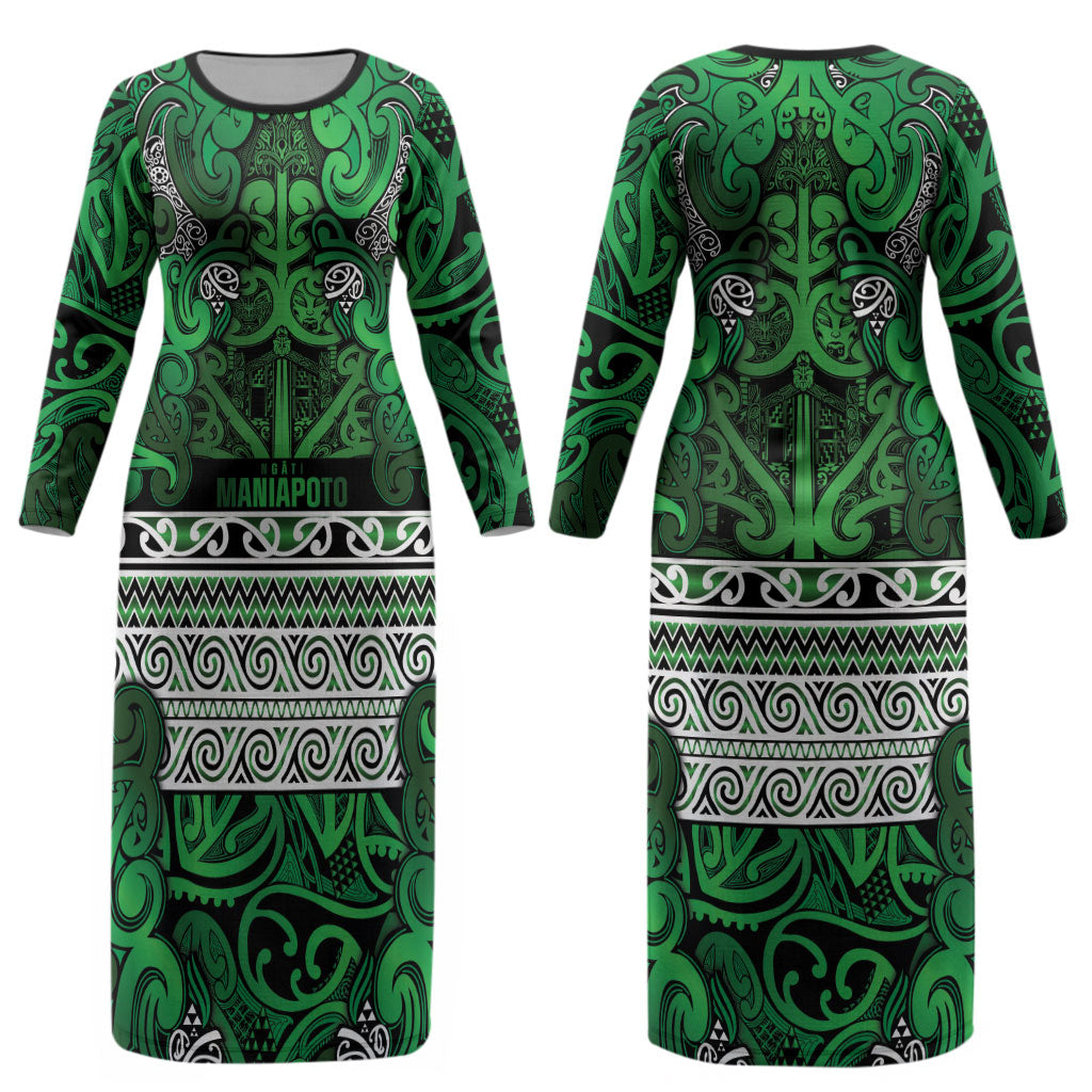 Aotearoa Iwi Ngati Maniapoto Couples Matching Long Sleeve Bodycon Dress and Long Sleeve Button Shirt Maori Wharenui House Tribal Pattern LT9 - Polynesian Pride
