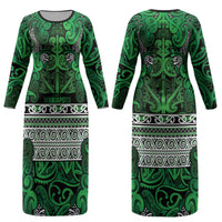Aotearoa Iwi Ngati Maniapoto Couples Matching Long Sleeve Bodycon Dress and Long Sleeve Button Shirt Maori Wharenui House Tribal Pattern LT9 - Polynesian Pride