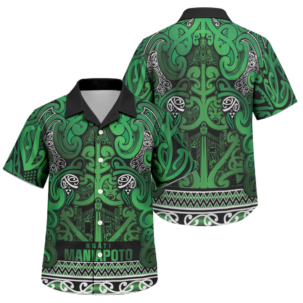 Aotearoa Iwi Ngati Maniapoto Family Matching Long Sleeve Bodycon Dress and Hawaiian Shirt Maori Wharenui House Tribal Pattern LT9 Son's Shirt Dark green - Polynesian Pride