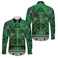 Aotearoa Iwi Ngati Maniapoto Family Matching Mermaid Dress and Hawaiian Shirt Maori Wharenui House Tribal Pattern LT9 Dad's Shirt - Long Sleeve Dark green - Polynesian Pride