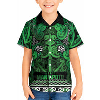 Aotearoa Iwi Ngati Maniapoto Kid Hawaiian Shirt Maori Wharenui House Tribal Pattern LT9 Kid Dark green - Polynesian Pride
