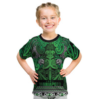 Aotearoa Iwi Ngati Maniapoto Kid T Shirt Maori Wharenui House Tribal Pattern LT9 Dark green - Polynesian Pride