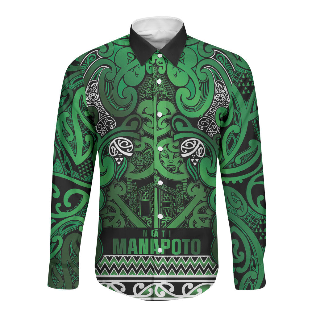 Aotearoa Iwi Ngati Maniapoto Long Sleeve Button Shirt Maori Wharenui House Tribal Pattern LT9 Unisex Dark green - Polynesian Pride