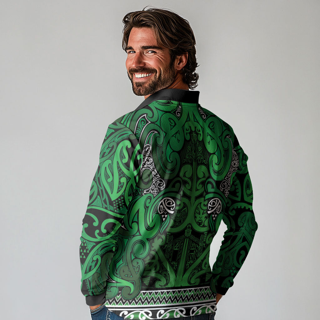 Aotearoa Iwi Ngati Maniapoto Long Sleeve Polo Shirt Maori Wharenui House Tribal Pattern LT9 - Polynesian Pride
