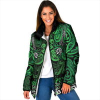 Aotearoa Iwi Ngati Maniapoto Padded Jacket Maori Wharenui House Tribal Pattern LT9 Women Dark green - Polynesian Pride