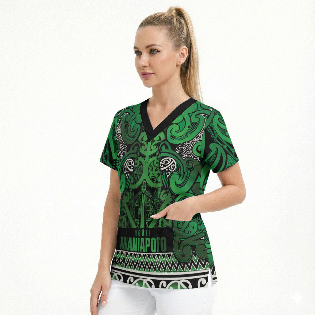 Aotearoa Iwi Ngati Maniapoto Scrub Top Maori Wharenui House Tribal Pattern LT9 - Polynesian Pride