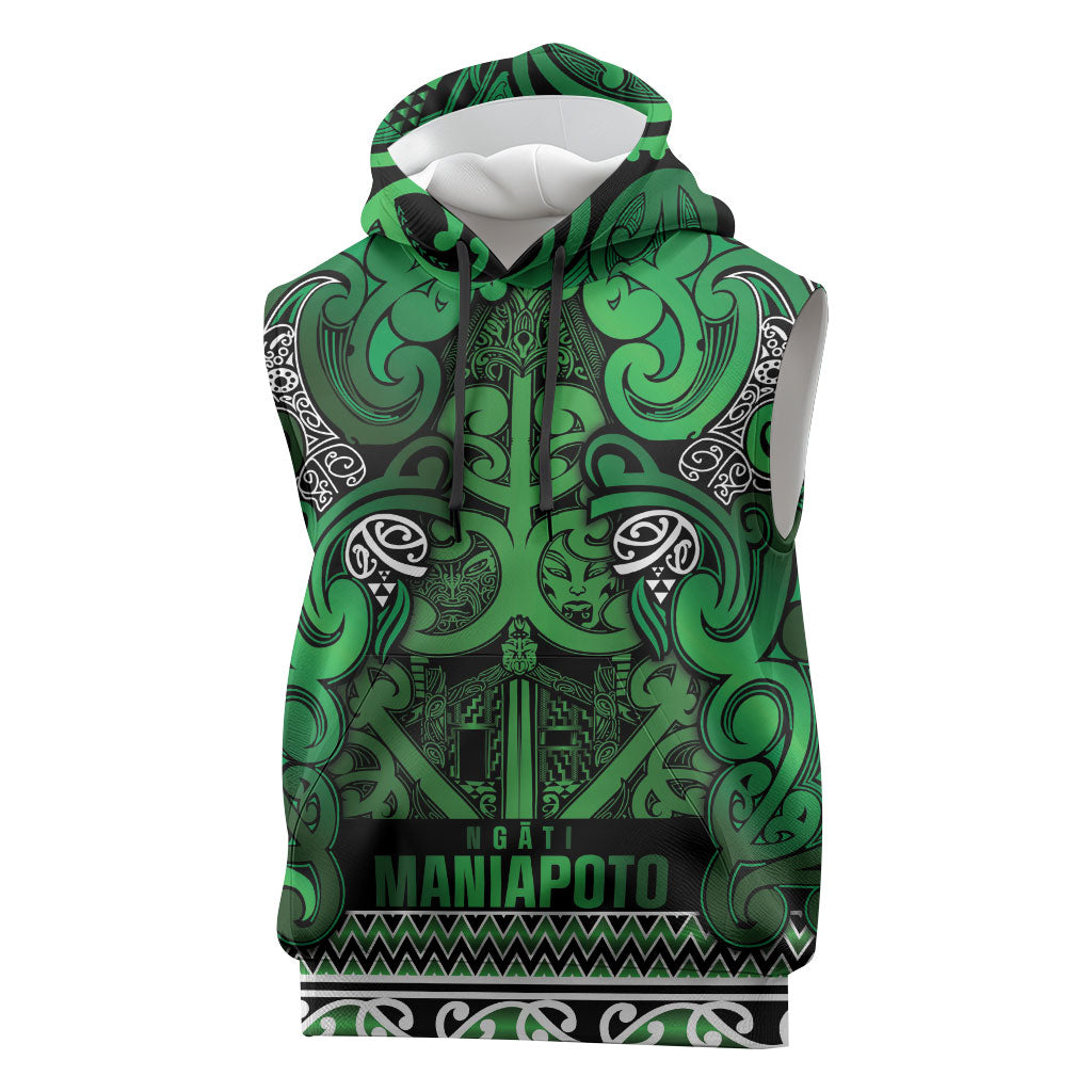 Aotearoa Iwi Ngati Maniapoto Sleeveless Hoodie Maori Wharenui House Tribal Pattern LT9 Dark green - Polynesian Pride