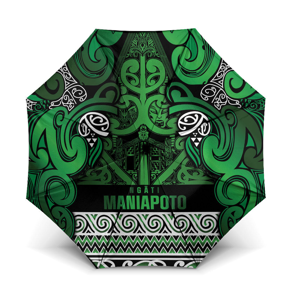 Aotearoa Iwi Ngati Maniapoto Umbrella Maori Wharenui House Tribal Pattern LT9 One Size Folded 11.42 inch Opened Diameter 37.4 inch Dark green - Polynesian Pride