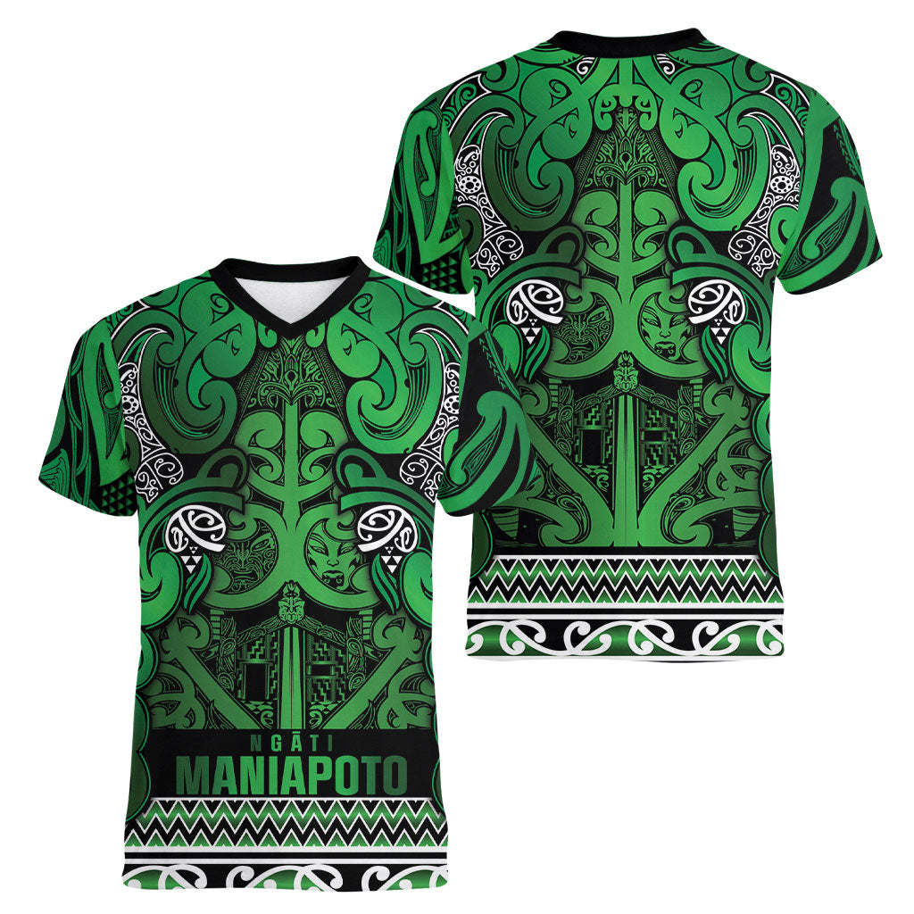 Aotearoa Iwi Ngati Maniapoto Women V-Neck T-Shirt Maori Wharenui House Tribal Pattern LT9 - Polynesian Pride