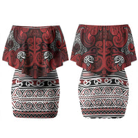 Aotearoa Iwi Te Arawa Couples Matching Off Shoulder Short Dress and Long Sleeve Button Shirt Maori Wharenui House Tribal Pattern LT9 - Polynesian Pride
