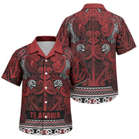 Aotearoa Iwi Te Arawa Family Matching Short Sleeve Bodycon Dress and Hawaiian Shirt Maori Wharenui House Tribal Pattern LT9 Son's Shirt Dark Red - Polynesian Pride