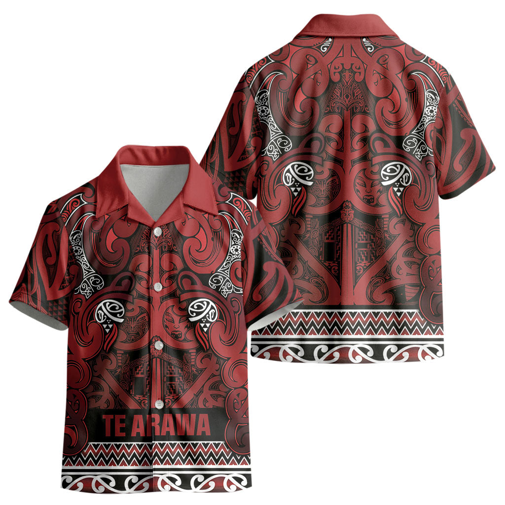 Aotearoa Iwi Te Arawa Kid Hawaiian Shirt Maori Wharenui House Tribal Pattern LT9 - Polynesian Pride