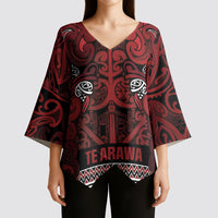 Aotearoa Iwi Te Arawa Kimono Sleeve Blouse Maori Wharenui House Tribal Pattern LT9 - Polynesian Pride