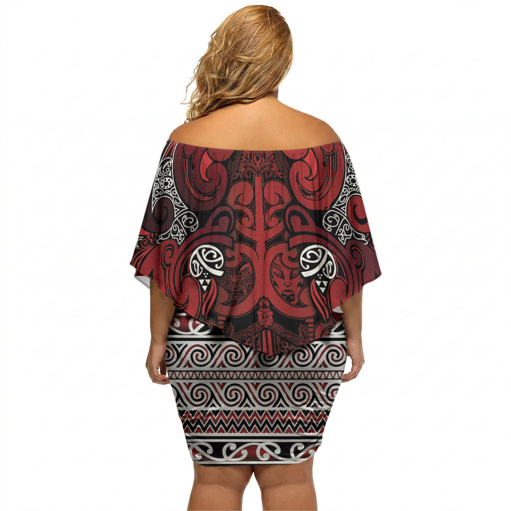 Aotearoa Iwi Te Arawa Off Shoulder Short Dress Maori Wharenui House Tribal Pattern LT9 - Polynesian Pride