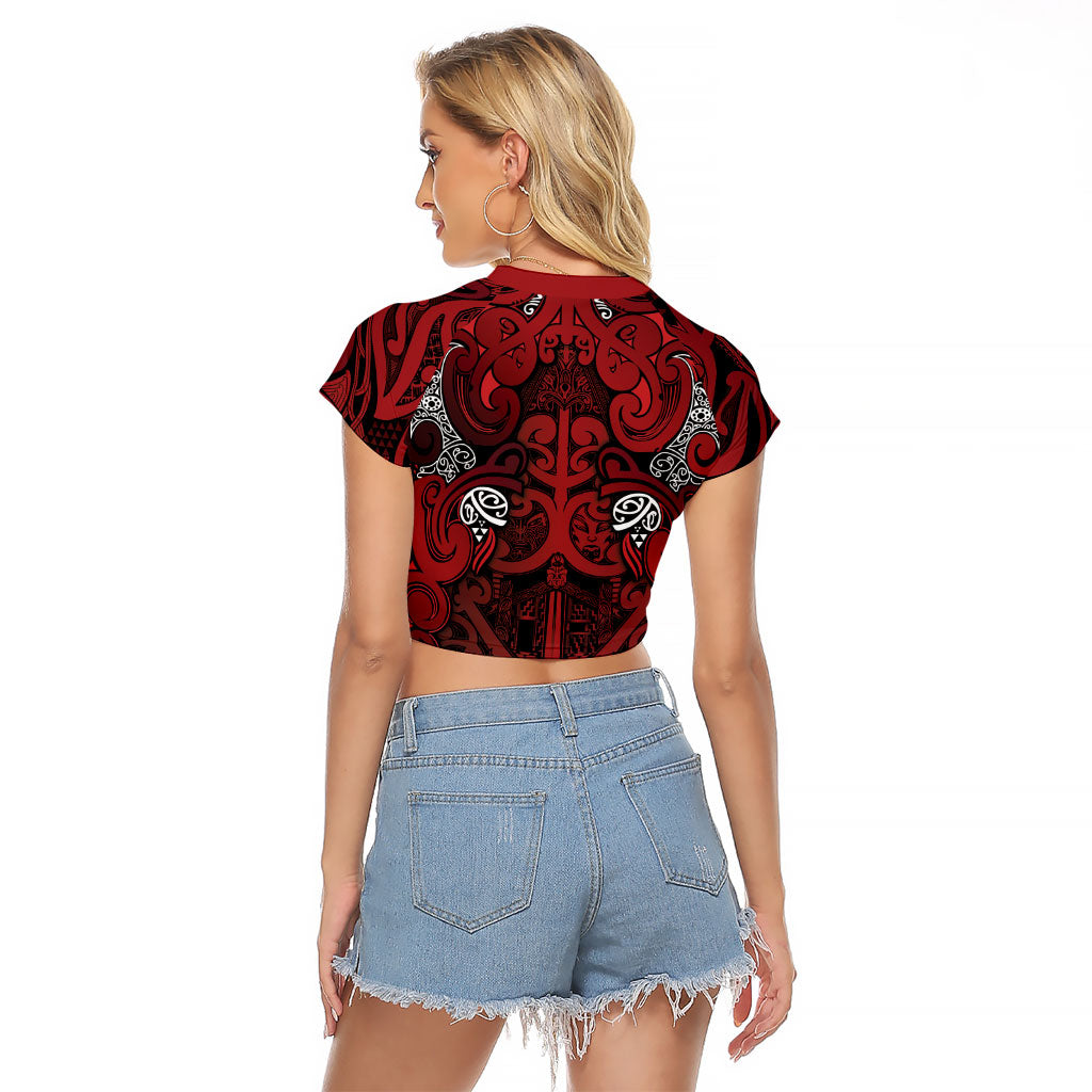 Aotearoa Iwi Te Arawa Raglan Cropped T Shirt Maori Wharenui House Tribal Pattern LT9 - Polynesian Pride