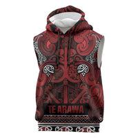 Aotearoa Iwi Te Arawa Sleeveless Hoodie Maori Wharenui House Tribal Pattern LT9 Dark Red - Polynesian Pride