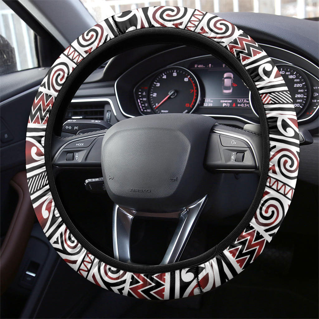 Aotearoa Iwi Te Arawa Steering Wheel Cover Maori Wharenui House Tribal Pattern LT9 - Polynesian Pride