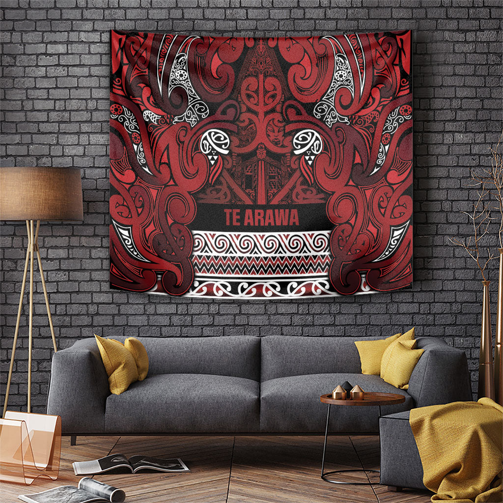 Aotearoa Iwi Te Arawa Tapestry Maori Wharenui House Tribal Pattern LT9 Dark Red - Polynesian Pride