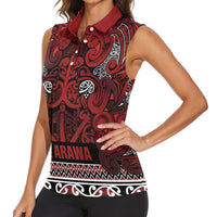 Aotearoa Iwi Te Arawa Women Sleeveless Polo Shirt Maori Wharenui House Tribal Pattern LT9 - Polynesian Pride