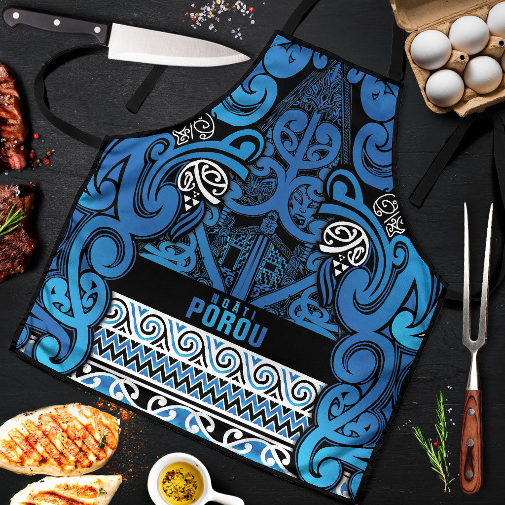 Aotearoa Iwi Ngati Porou Apron Maori Wharenui House Tribal Pattern LT9 Blue - Polynesian Pride
