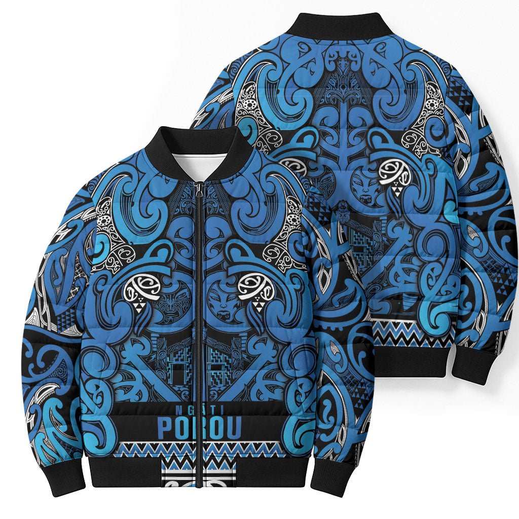 Aotearoa Iwi Ngati Porou Bomber Puffer Jacket Maori Wharenui House Tribal Pattern LT9 - Polynesian Pride