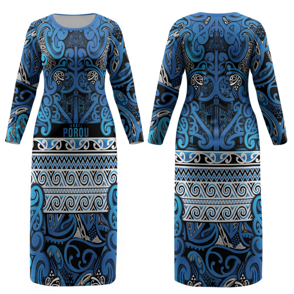 Aotearoa Iwi Ngati Porou Couples Matching Long Sleeve Bodycon Dress and Long Sleeve Button Shirt Maori Wharenui House Tribal Pattern LT9 - Polynesian Pride
