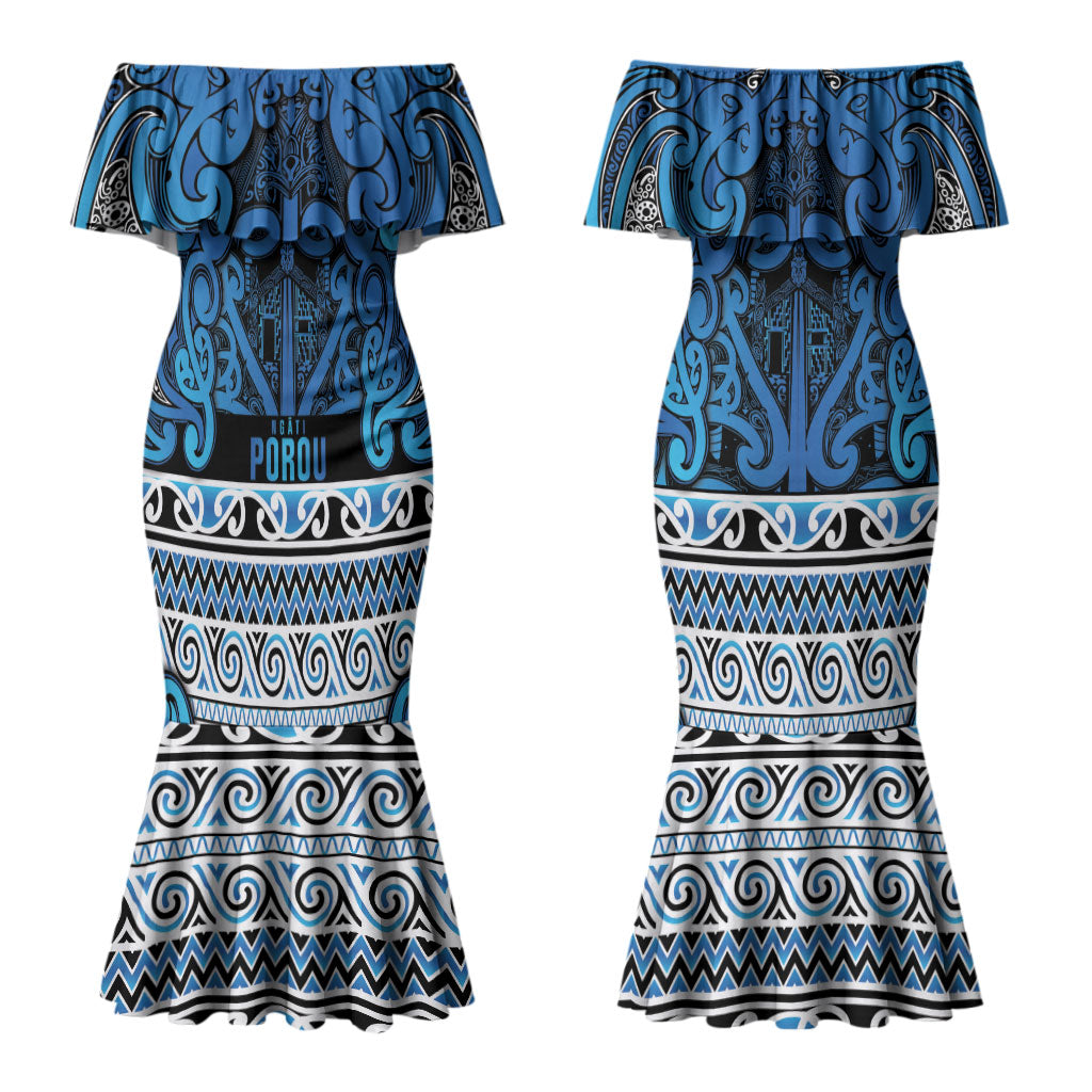 Aotearoa Iwi Ngati Porou Couples Matching Mermaid Dress and Long Sleeve Button Shirt Maori Wharenui House Tribal Pattern LT9 - Polynesian Pride