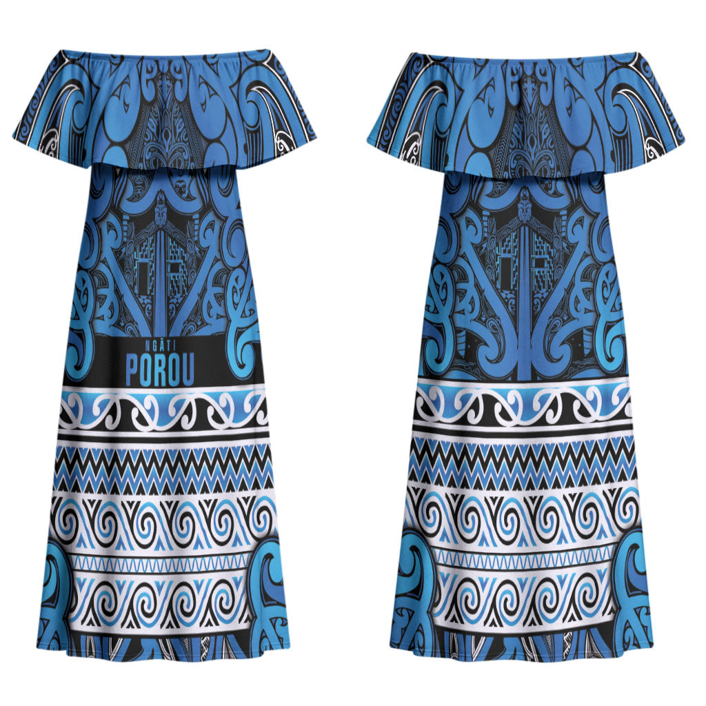 Aotearoa Iwi Ngati Porou Couples Matching Off Shoulder Maxi Dress and Hawaiian Shirt Maori Wharenui House Tribal Pattern LT9 - Polynesian Pride