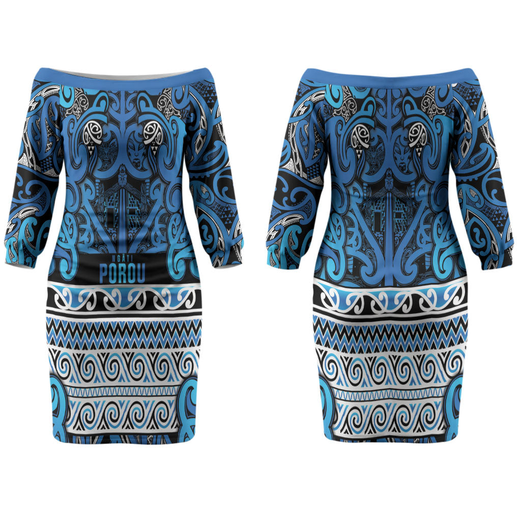 Aotearoa Iwi Ngati Porou Couples Matching Off The Shoulder Long Sleeve Dress and Long Sleeve Button Shirt Maori Wharenui House Tribal Pattern LT9 - Polynesian Pride