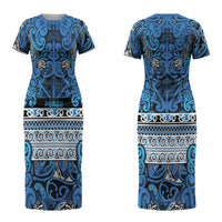 Aotearoa Iwi Ngati Porou Couples Matching Short Sleeve Bodycon Dress and Long Sleeve Button Shirt Maori Wharenui House Tribal Pattern LT9 - Polynesian Pride