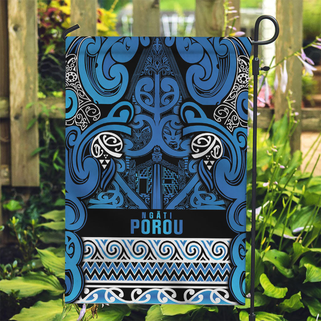 Aotearoa Iwi Ngati Porou Garden Flag Maori Wharenui House Tribal Pattern LT9 Garden Flag Blue - Polynesian Pride