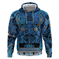 Aotearoa Iwi Ngati Porou Hoodie Maori Wharenui House Tribal Pattern LT9 Pullover Hoodie Blue - Polynesian Pride