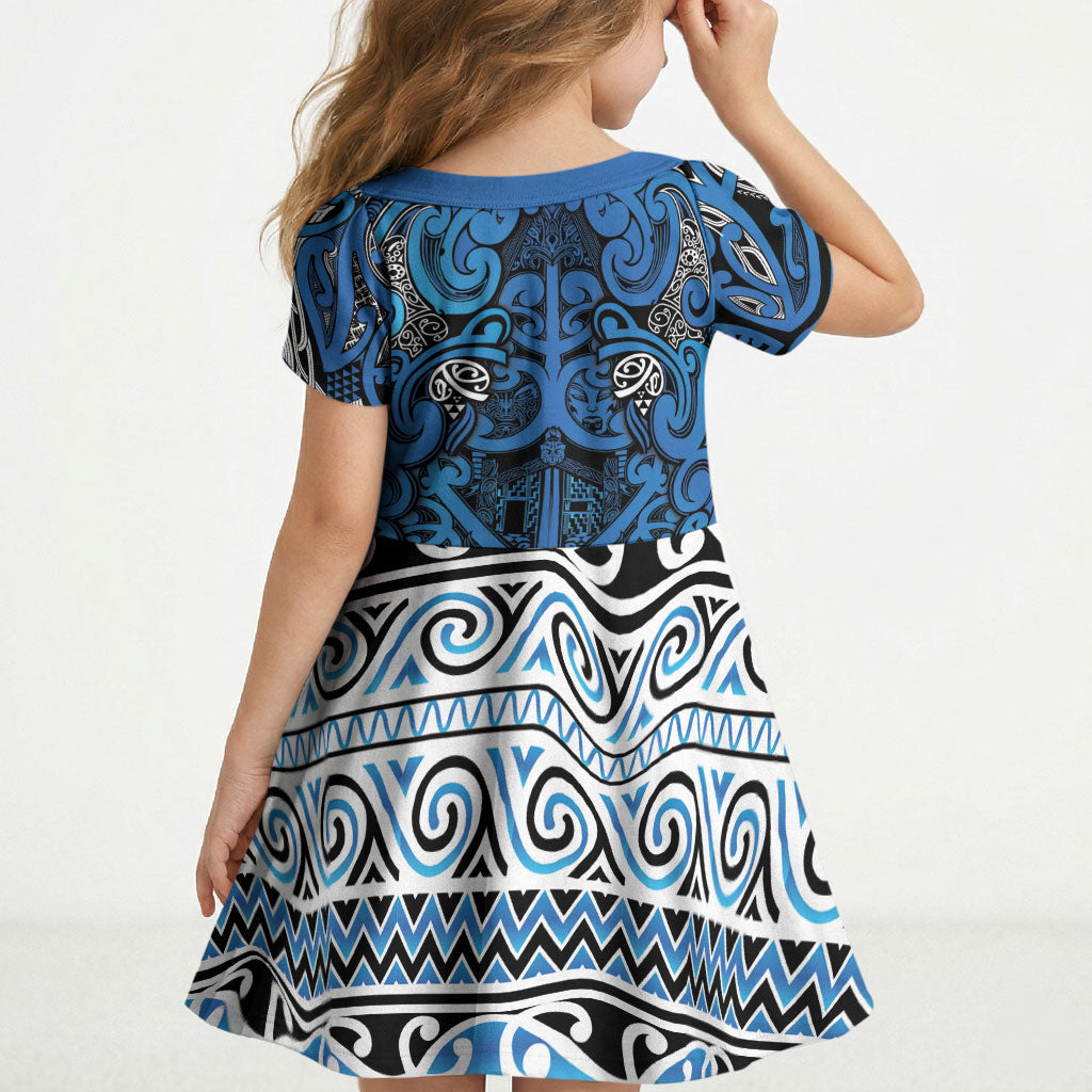 Aotearoa Iwi Ngati Porou Kid Short Sleeve Dress Maori Wharenui House Tribal Pattern LT9 - Polynesian Pride