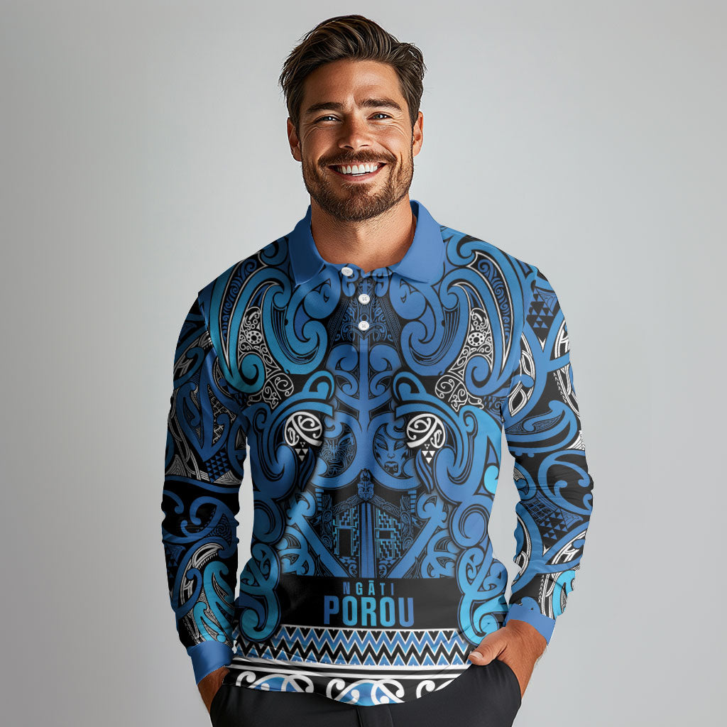 Aotearoa Iwi Ngati Porou Long Sleeve Polo Shirt Maori Wharenui House Tribal Pattern LT9 - Polynesian Pride