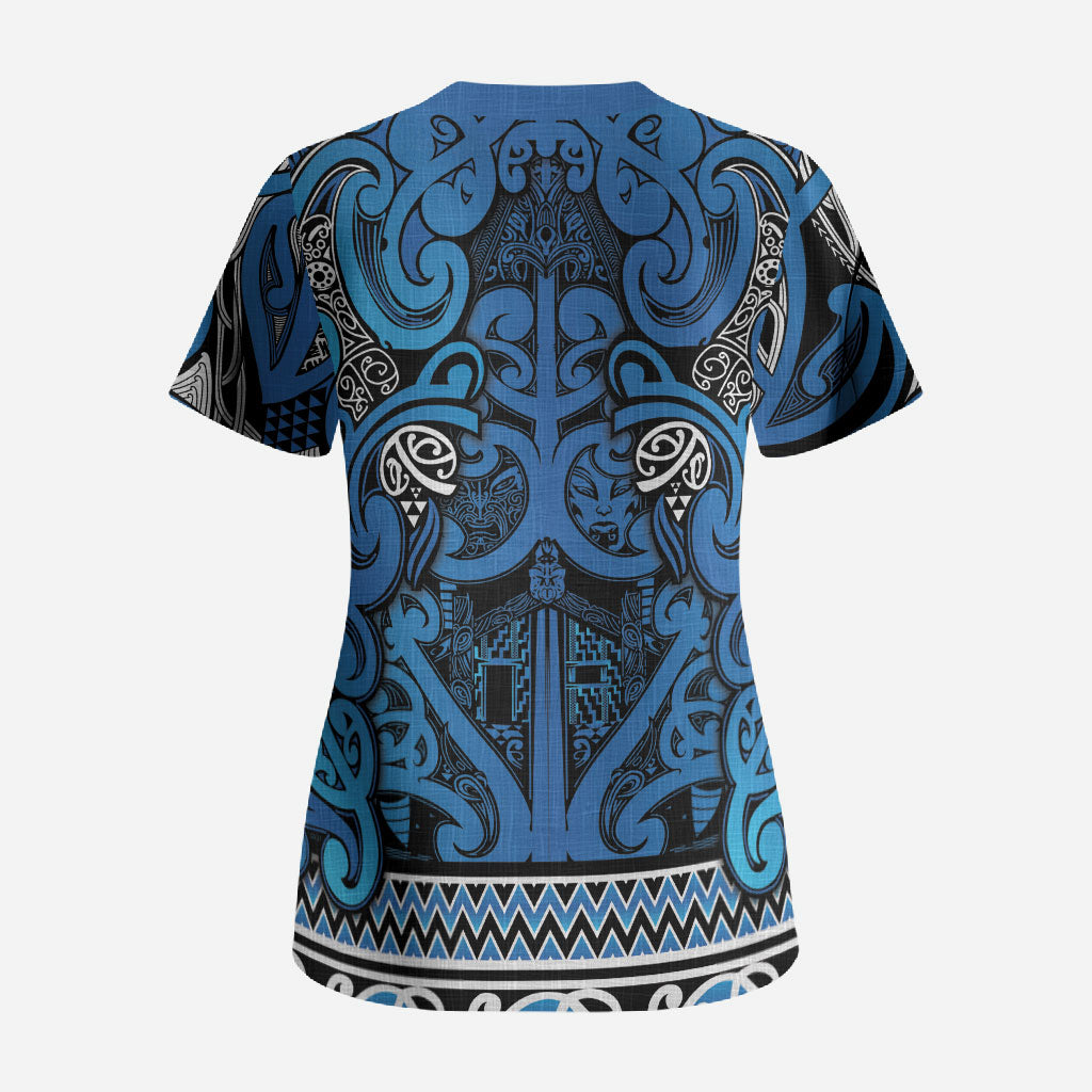 Aotearoa Iwi Ngati Porou Scrub Top Maori Wharenui House Tribal Pattern LT9 - Polynesian Pride