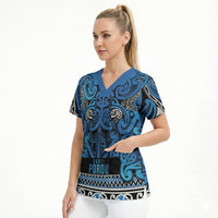 Aotearoa Iwi Ngati Porou Scrub Top Maori Wharenui House Tribal Pattern LT9 - Polynesian Pride