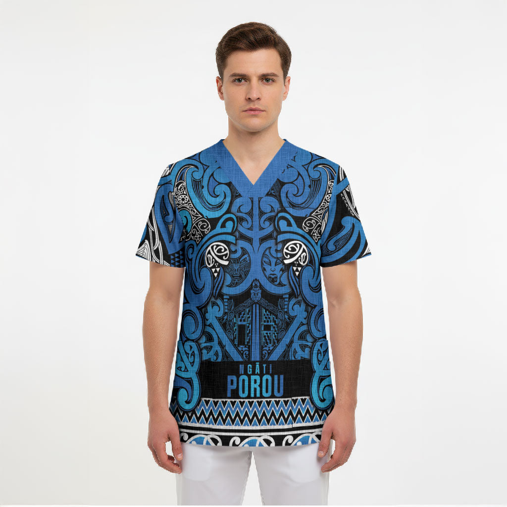 Aotearoa Iwi Ngati Porou Scrub Top Maori Wharenui House Tribal Pattern LT9 - Polynesian Pride