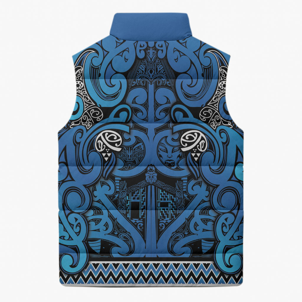 Aotearoa Iwi Ngati Porou Sleeveless Puffer Jacket Maori Wharenui House Tribal Pattern LT9 - Polynesian Pride